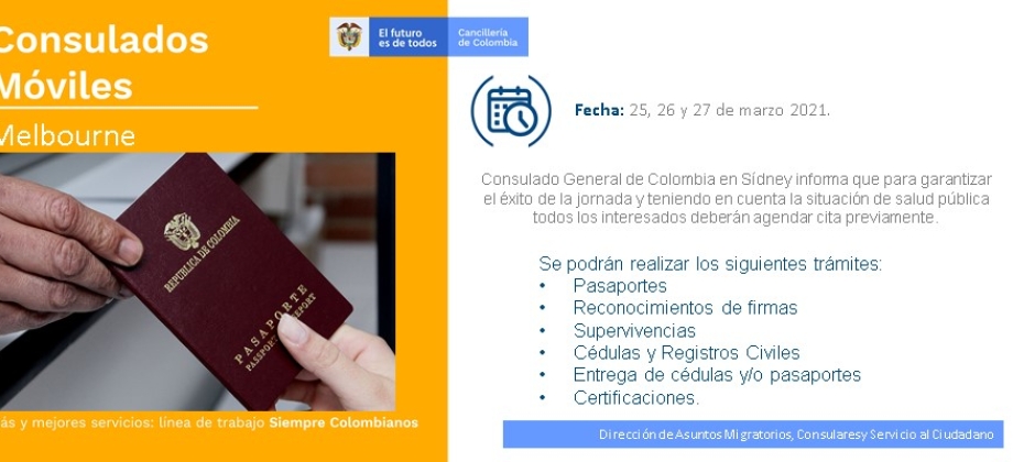 El Consulado Móvil estará en Melbourne el 25, 26 y 27 de marzo